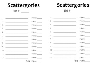 scattergories lists and answers