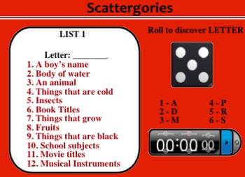 Preview of Scattegories for the Smartboard