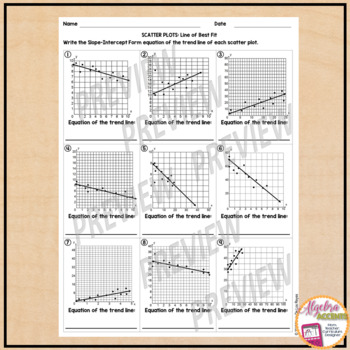 Scatter Plots and Line of Best Fit Practice Worksheet by Algebra Accents