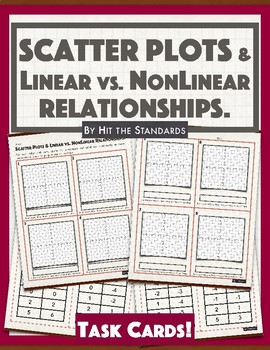 Preview of Scatter Plots: Comparing Linear vs. NonLinear Relationships Task Cards