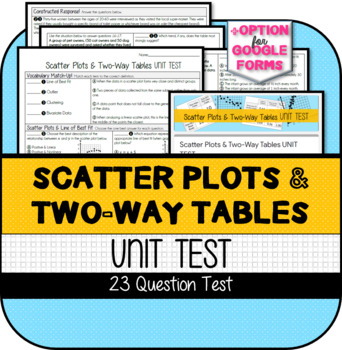 Preview of Scatter Plots & Two-Way Tables UNIT TEST (Printable & version for Google Forms)