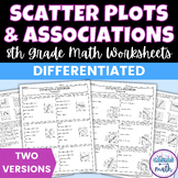 Scatter Plots and Associations Differentiated Worksheets