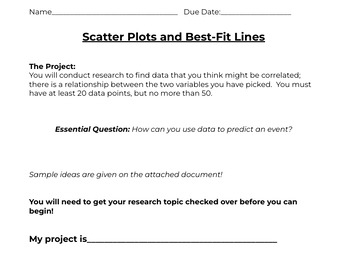 Preview of Scatter Plots and Lines of Best Fit - PROJECT BASED LEARNING