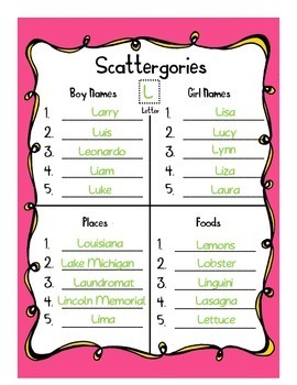 scattergories lists for work