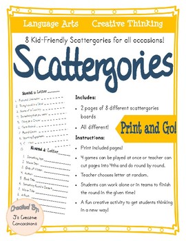 Preview of Free Scattergories Game