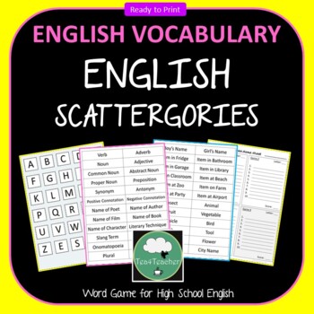 Preview of Scattergories HIGH SCHOOL ENGLISH Vocabulary Game ELA