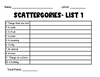 scattergories list for kinds