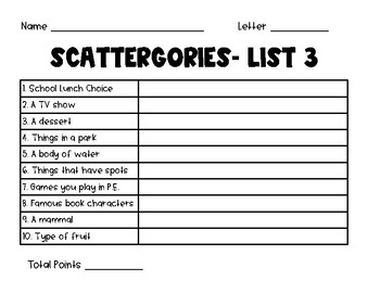 printable scattergories list 1