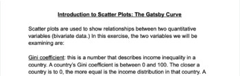 Preview of Scatterplot Practice, Income Inequality, Social Mobility, and The Gatsby Curve