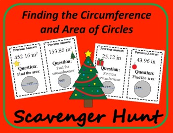 Preview of Scavenger Hunt: Area and Circumference of Circles: Christmas Edition
