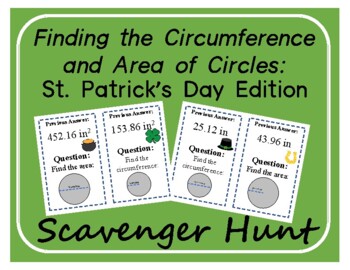 Preview of Scavenger Hunt: Area and Circumference of Circles: St. Patrick's Day Edition