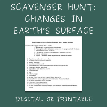Preview of Scavenger Hunt: Changes to Earth's Surface, Weathering and Erosion