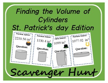 Preview of Scavenger Hunt: Finding the Volume of Cylinders - St. Patrick's Day themed