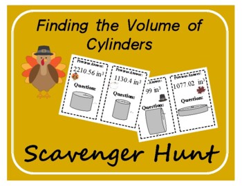 Preview of Scavenger Hunt: Finding the Volume of Cylinders - Thanksgiving themed