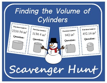 Preview of Scavenger Hunt: Finding the Volume of Cylinders - Winter themed