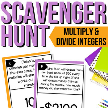 Preview of Multiply & Divide Integers Scavenger Hunt | Integers Activity & Review