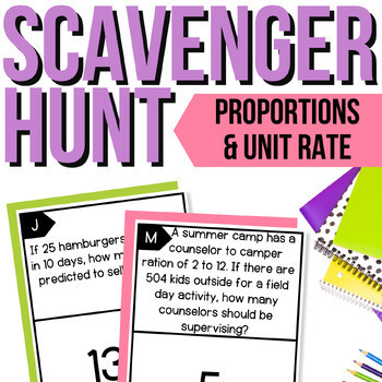 Preview of Solving Proportions & Unit Rate Scavenger Hunt | Proportions Activity & Review