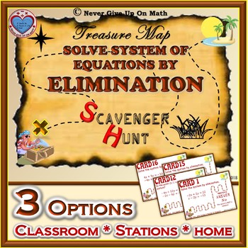 Preview of Scavenger Hunt (with optional QR Code) - Solving Sys of Equations - Elimination
