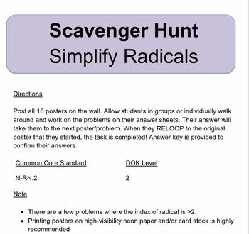 Preview of Scavenger Hunt: Simplify Radicals
