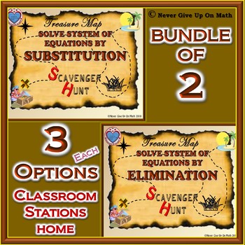 Preview of BUNDLE Scavenger Hunt - Solving systems of equations substitution & Elimination