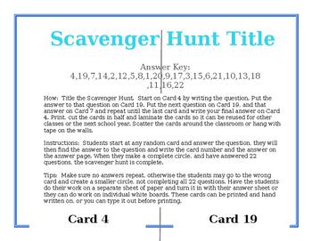 Preview of Scavenger Hunt Template