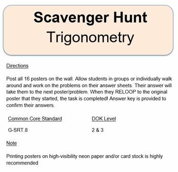 Preview of Scavenger Hunt: Trigonometry (Find Missing Side & Angle using SOHCAHTOA)
