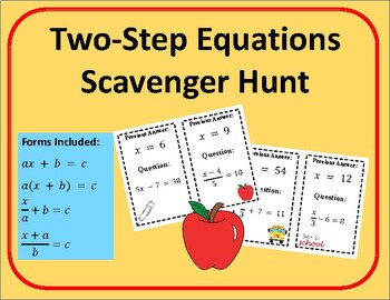 Preview of Scavenger Hunt: Two-Step Equations - Back to School Themed