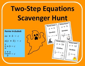 Preview of Scavenger Hunt: Two-Step Equations - Halloween Themed