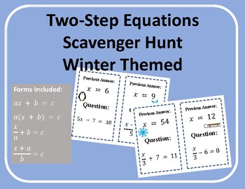 Preview of Scavenger Hunt: Two-Step Equations - Winter Themed