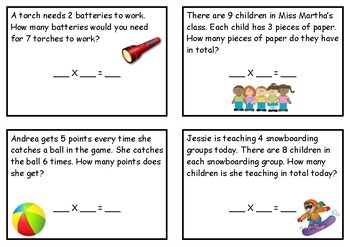 Preview of Scavenger Hunt cards - Multiplication word problems (differentiated)