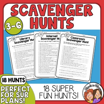 Scavenger Hunts for Math, reading, homework, and more Print or TpT