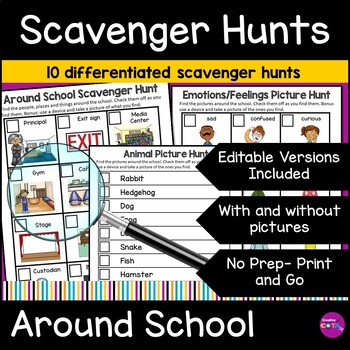 Preview of Scavenger Hunts Back to School or End of Year Activity Print & Editable Template