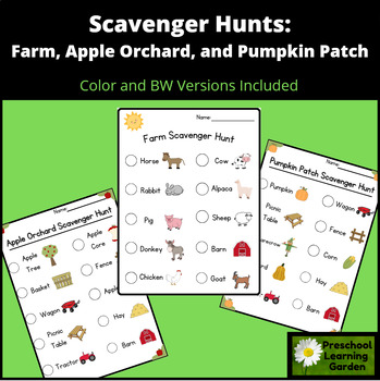 Preview of Scavenger hunts: Farm, Apple Orchard, & Pumpkin Patch. Farm Activities & More!