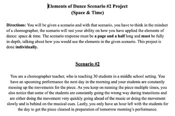 Preview of Scenario Project #2 - Elements of Dance (Space & Time)
