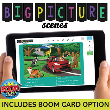 Preview of Big Picture Scenes: Wh- Question Cards +  BOOM Cards! + NO PRINT/Digital PDF