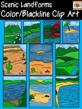 scenic landforms clip art collection colorblackline