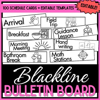 Preview of Schedule Cards - 100 Cards + Editable Pages - Blackline