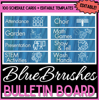 Preview of Schedule Cards - 100 Cards + Editable Pages - Blue Brushes Watercolor