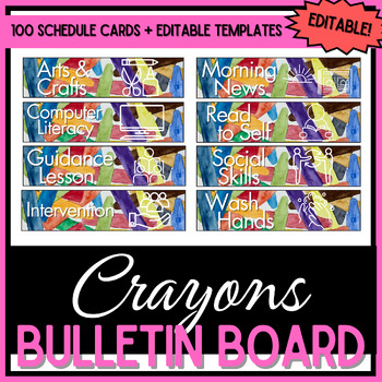 Preview of Schedule Cards - 100 Cards + Editable Pages - Crayons Watercolor