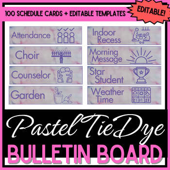 Preview of Schedule Cards - 100 Cards + Editable Pages - Pastel Tie Dye