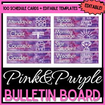 Preview of Schedule Cards - 100 Cards + Editable Pages - Pink&Purple