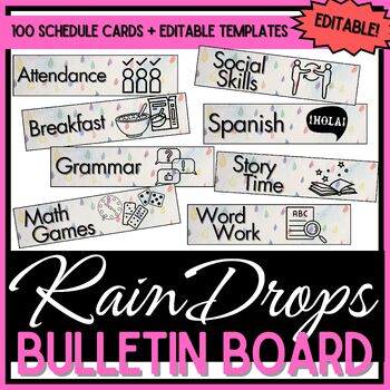 Preview of Schedule Cards - 100 Cards + Editable Pages - Rain Drops