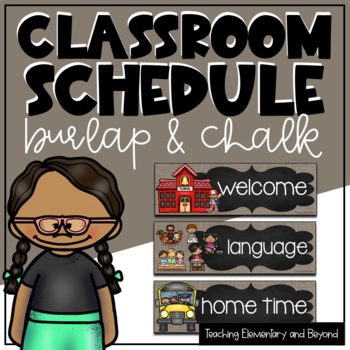 Preview of Editable Burlap and Chalk Classroom Schedule Cards