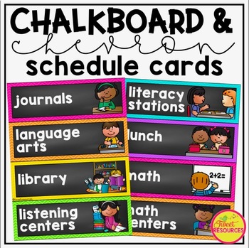 Preview of Schedule Cards In Chalkboard and Chevron + Editable Schedule Cards