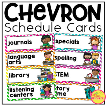 Preview of Schedule Cards in Chevron Classroom Decor for Back To School