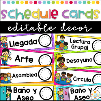 Preview of Schedule Cards in Spanish Editable - Tarjetas de Horario