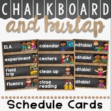 Schedule Cards in a Chalkboard and Burlap Classroom Decor Theme