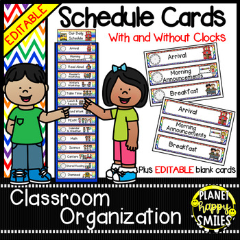 Schedule Cards with Clocks~ Rainbow & White Chevron by Planet Happy Smiles