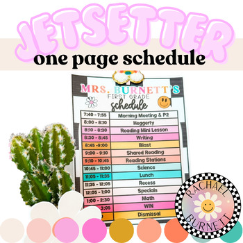 Preview of Schedule One Sheet // Jetsetter✈️ // Palm Springs Themed Classroom Decor