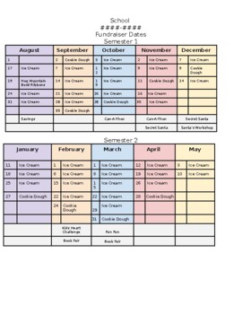 Preview of Schedule of fundraiser dates for the academic year (Editable &fillable resource)